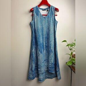 H by Halston Blue tie die Striped Casual chic Hi-Low Sleeveless Midi Dress MP